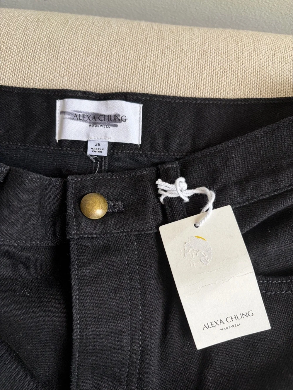 NWT! MADEWELL Alexa Chung Black High-Rise Straight Jean in Outridge Wash Size 26